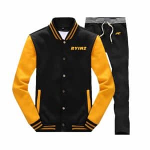 Men's Varsity Style Black and Yellow Tracksuit – Casual Baseball Jacket and Jogger Set – Stylish Athletic Streetwear by RYINZ