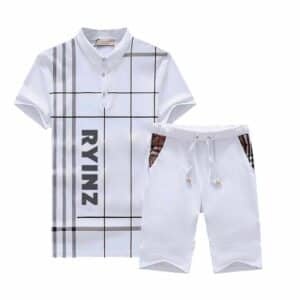 Men’s White Polo and Shorts Summer Set by RYINZ | Checkered Streetwear Style Outfit | Lightweight Custom Casualwear