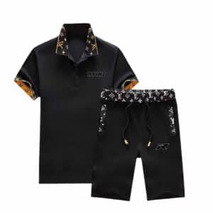 Designer-Inspired Black Polo Set for Men by RYINZ | Monogram Collar & Shorts Combo | Luxury Streetwear Custom Wholesale
