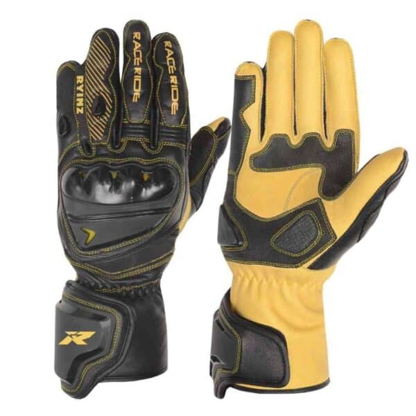 RYINZ Black Riding Gloves for Wholesale & Retail with Carbon Knuckle Armor, Mesh Back & Reinforced Leather Palm - Image 18