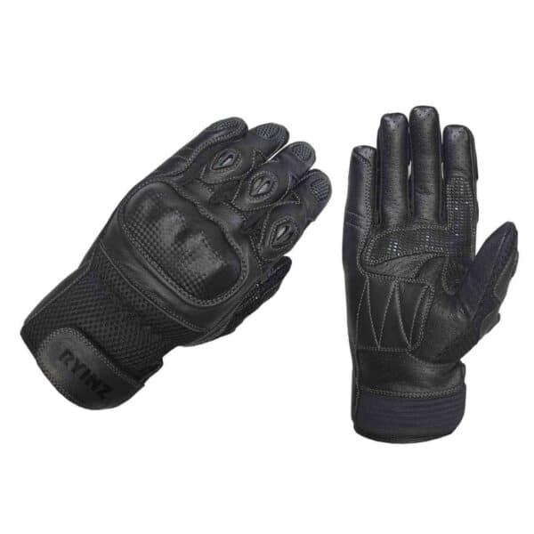 RYINZ Black Riding Gloves for Wholesale & Retail with Carbon Knuckle Armor, Mesh Back & Reinforced Leather Palm - Image 3
