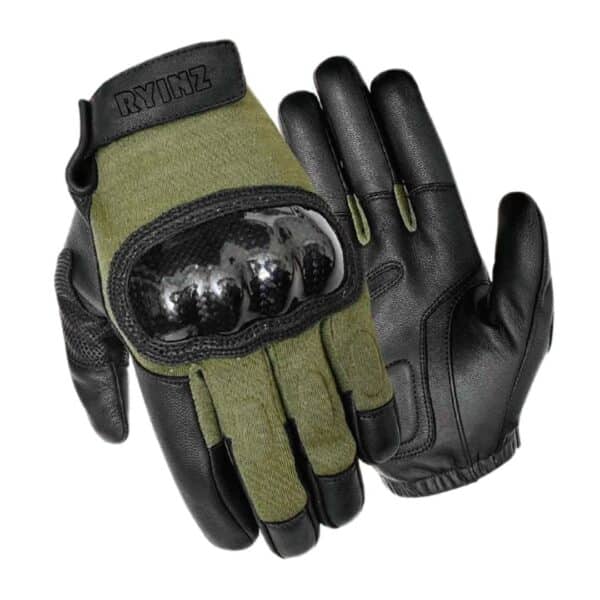 RYINZ Military Tactical Combat Gloves | Carbon Knuckle Protection, Leather Grip, Custom OEM Gloves for Police & Army Use