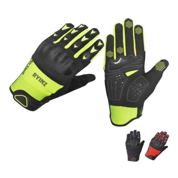 RYINZ Black Riding Gloves for Wholesale & Retail with Carbon Knuckle Armor, Mesh Back & Reinforced Leather Palm - Image 5