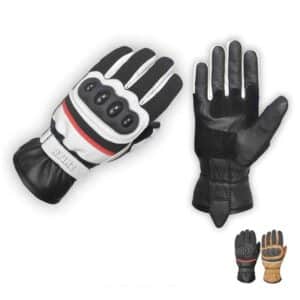 RYINZ Wholesale & Retail White Leather Motorcycle Gloves with TPU Knuckle Armor and EVA Cuff Protection