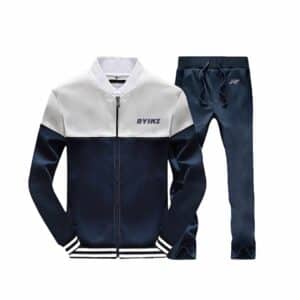 Men’s Retro Navy Blue & White Tracksuit by RYINZ | Two-Tone Zip Jacket & Joggers Set | Custom Athleisure Sportswear Wholesale