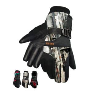 RYINZ Art-Print Waterproof Ski & Snowboard Gloves – Adjustable Strap Winter Gloves with Stylish Graphic Design